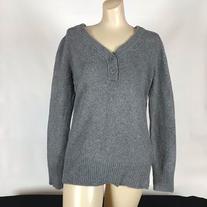 Women’s v-neck button sweater.